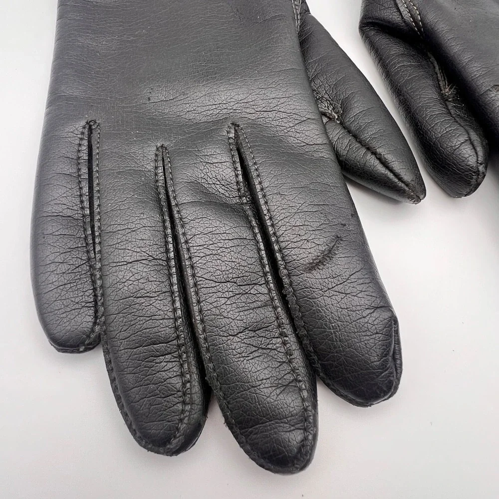 Vintage Fownes Gloves Women's Size A Black Faux Leather WPL‎ 9522 Fourchette